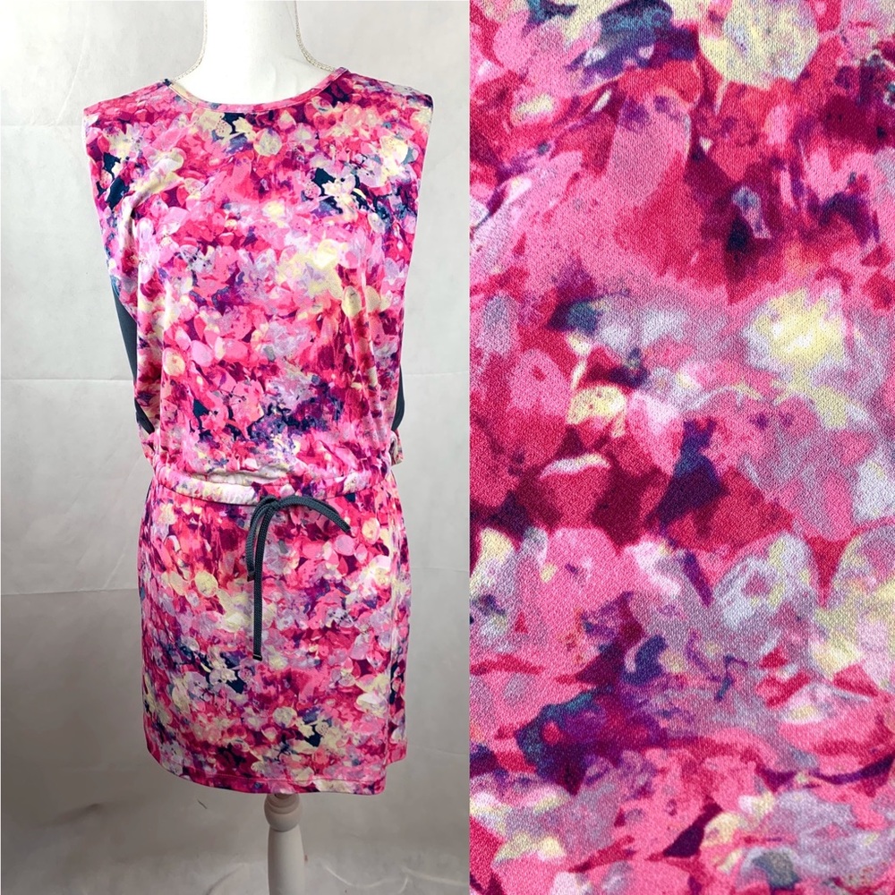 Kiind Of Pink Floral Drawstring Sleeveless Dress M